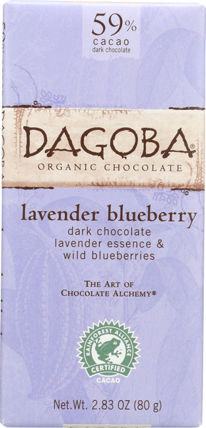 DAGOBA: Organic Chocolate Lavender Blueberry Dark Chocolate Bar, 2.83 oz