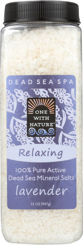 ONE WITH NATURE: Relaxing Lavender Dead Sea Mineral Bath Salt, 32 oz