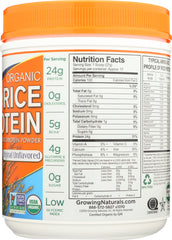 GROWING NATURALS: Organic Raw Rice Protein Original, 16.2 oz