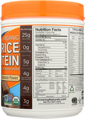 GROWING NATURALS: Organic Raw Rice Protein Chocolate Power, 16.8 oz
