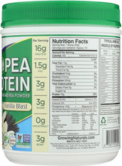 GROWING NATURALS: Yellow Pea Protein Vanilla Blast, 16.7 oz