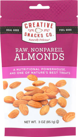 CREATIVE SNACK: Raw Nonpareil Almonds Nuts, 3 oz