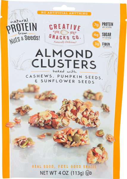 CREATIVE SNACKS: Almond Clusters Nut Cashews Pumpkin Seeds & Sunflower Seeds, 4 oz