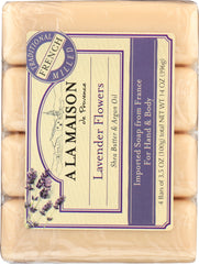 A LA MAISON DE PROVENCE: Traditional French Milled Bar Soap Value Pack Lavender Flowers 4 Bars, 14 oz