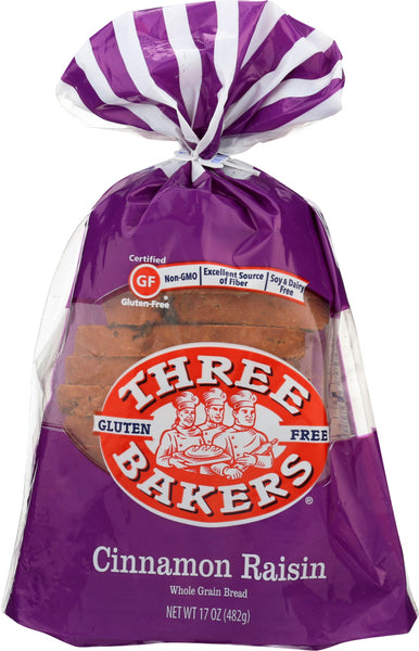 THREE BAKERS: Bread Gluten Free Cinnamon Raising, 17 oz