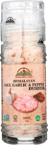 HIMALAYAN CHEF: Grinder Salt Himalayan Garlic Pepper, 3.53