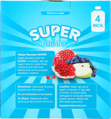 HAPPY KID: Super Apple Blueberries and Pomegranate Organic 4 Packs, 12.68 oz
