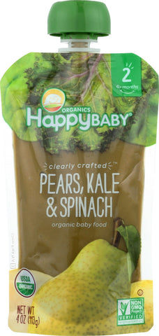 HAPPY BABY: Stage 2 Pear Kale Spinach Organic, 4 oz