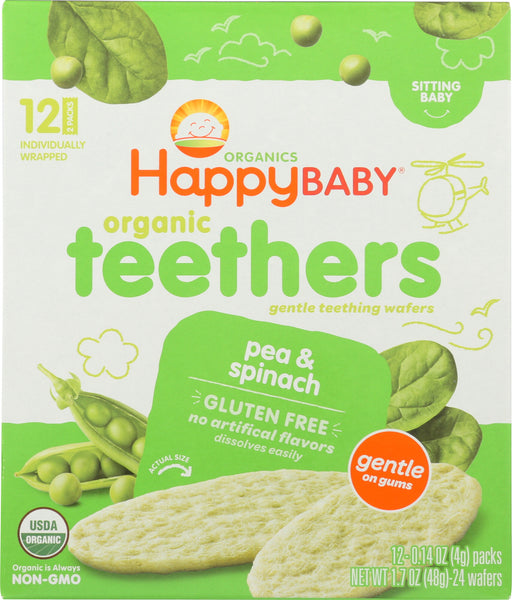 HAPPY BABY: Organic Teething Wafers Pea and Spinach, 1.7 oz