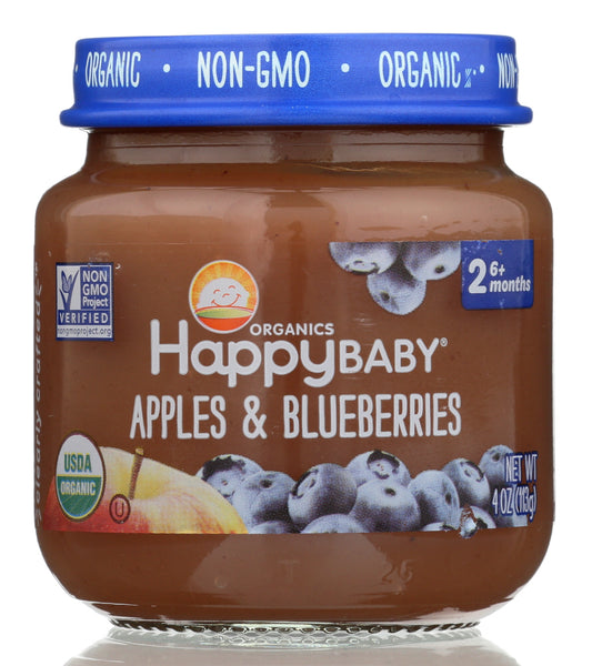 HAPPY BABY: Stage 2 Apples and Blueberries, 4 oz