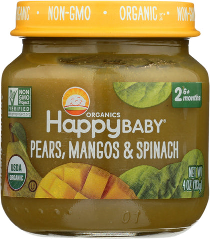 HAPPY BABY: Stage 2 Pears Mangos and Spinach, 4 oz