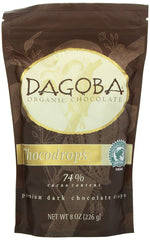 DAGOBA ORGANIC CHOC: Premium Baking Dark Chocolate Drops 74%, 8 oz