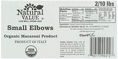 NATURAL VALUE: Pasta-Small Elbows 2-10LB, 20 lb