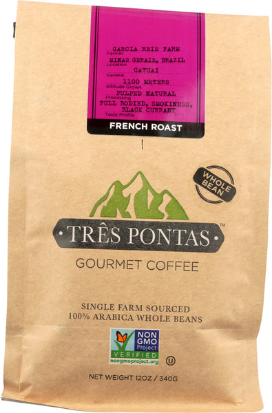 TRES PONTAS: Coffee Whole Bean Brazilian French Roast, 12 oz