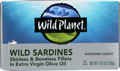 WILD PLANET: Sardines Boneless Skinless in Extra Virgin Olive Oil, 4.25 oz