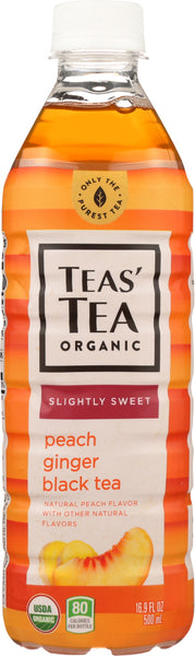 TEAS TEA: Tea Black Slightly Peach Sweet Ginger, 16.9 fo