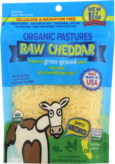 ORGANIC PASTURES: Raw Cheddar Cheese Grass-Grazed Shredded, 8 oz