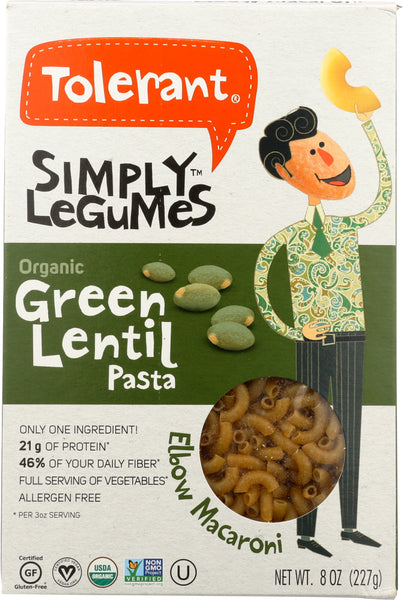 TOLERANT: Organic Green Lentil Pasta, 8 oz