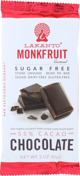 LAKANTO: Chocolate Bar Monkfruit Sugar Free 55% Cacao, 3 oz