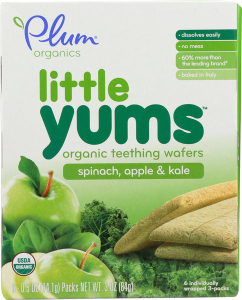 PLUM ORGANICS: Little Yums Organic Teething Wafers Spinach Apple & Kale 6 pack, 3 oz