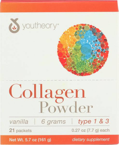 YOUTHEORY: Collagen Powder Vanilla 21 Packets, 5.7 oz