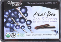 RIGHTEOUSLY RAW: 80% Acai & Cacao Superfood Bar Organic, 2.3 oz