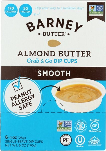 BARNEY BUTTER: Almond Butter Smooth Dip Cups 6 Pack 6 Oz