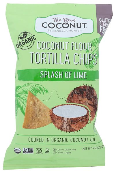 REAL COCONUT: Grain Free Tortilla Chips Splash of Lime, 5.50 oz