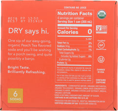 DRY SODA: Zero Sugar Soda Peach Tea 6-12 fl oz, 72 fl oz