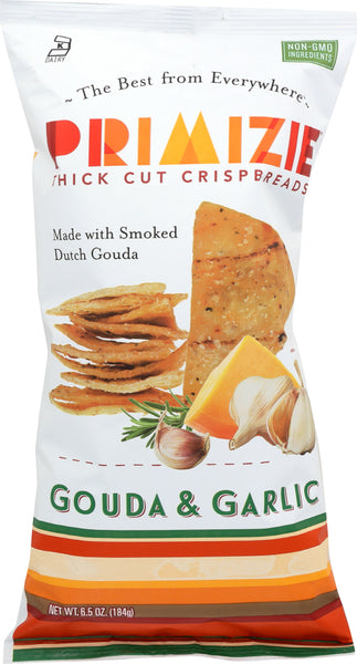 PRIMIZIE SNACKS: Crispbreads Thick Cut Smoked Dutch Gouda and Garlic, 6.5 oz