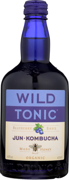 WILD TONIC: Organic Jun-Kombucha Blueberry and Basil, 16 oz