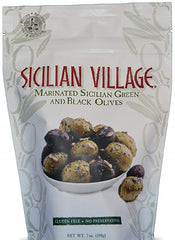 SICILIAN VILLAGE: Olives Green Black Marinated, 7 oz