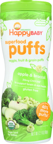 Happy Baby Organic Puffs Apple & Broccoli, 2.1 Oz