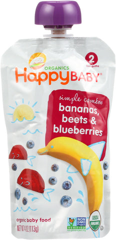 HAPPY BABY: Organic Baby Food Stage 2 Bananas Beets & Blueberries 6+ Months, 4 oz