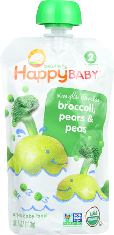 HAPPY BABY: Stage 2 Broccoli Peas & Pear Organic, 3.5 oz