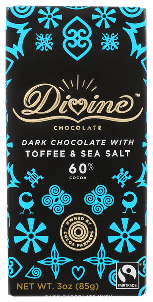 DIVINE CHOCOLATE: Dark Chocolate with Toffee and Sea Salt, 3 oz