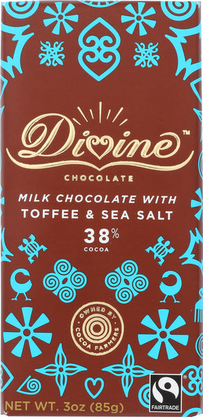 DIVINE CHOCOLATE: Chocolate Bar Milk Toffee Sea Salt, 3 oz