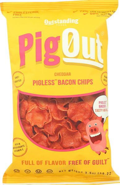 OUTSTANDING FOODS INC: PigOut Cheddar Pigless Bacon Chips, 3.5 oz