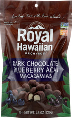 ROYAL HAWAIIAN ORCHARDS: Dark Chocolate Covered Blueberry Acai Macadamia Nuts, 4.5 oz