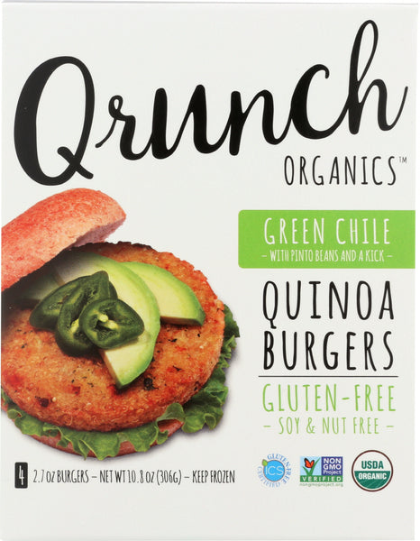 QRUNCH: Quinoa Burgers Green Chile with Pinto Beans, 10.8 oz