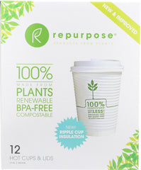 REPURPOSE: Plant Based Insulated Hot Cups and Lids 12 oz, 12 ct
