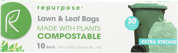 REPURPOSE: Compostable Extra Strong Lawn & Leaf Bags 30gal, 10 ea