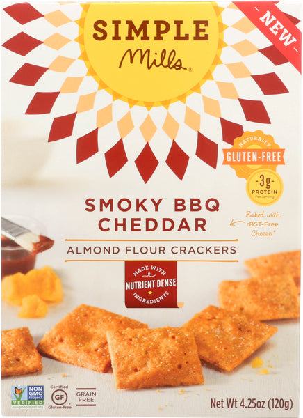 SIMPLE MILLS: Crackers Smoky BBQ Cheddar Almond Flour, 4.25 OZ