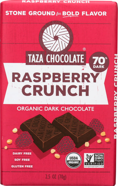 TAZA CHOCOLATE: Amaze Raspberry Crunch Dark Chocolate Bar, 2.5 oz