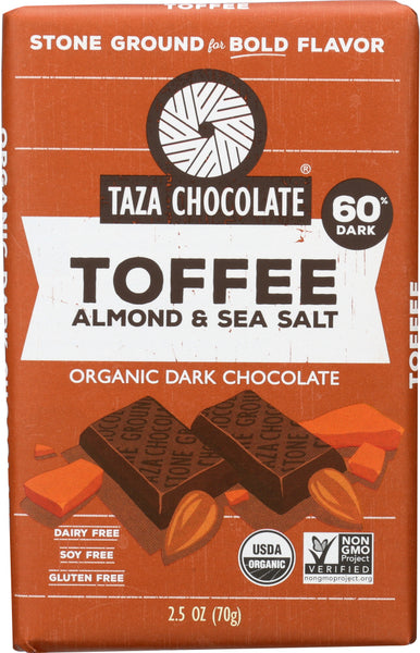 TAZA CHOCOLATE: Amaze Toffee Dark Chocolate Bar, 2.5 oz