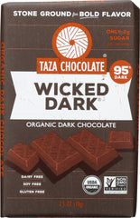 TAZA CHOCOLATE: 95% Wicked Dark Chocolate Bar, 2.5 oz