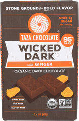 TAZA CHOCOLATE: 95% Wicked Dark Chocolate with Ginger, 2.5 oz