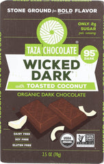 TAZA CHOCOLATE: 95% Wicked Dark Chocolate with Toasted Coconut, 2.5 oz