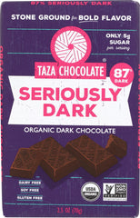 TAZA CHOCOLATE: 87% Seriously Dark Chocolate Bar, 2.5 oz