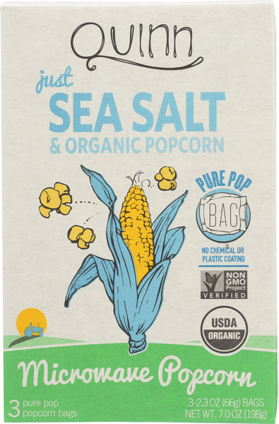 QUINN: Popcorn Just Sea Salt Microwave Popcorn 3x2.3oz Bags, 7 oz